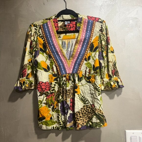 Anthropologie Blnk Stephanie Embroidered Top Floral Small S NEW - Picture 1 of 3